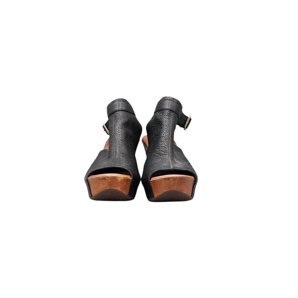 Kork-Ease Berit Black Leather Peep Toe Wedge Slingback Sandals Heels Women's 6 M